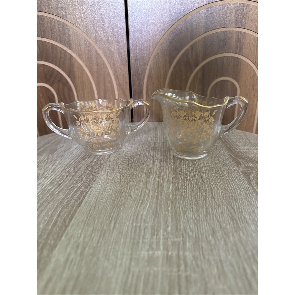 Rose Bud (Gold Encrusted) Creamer and Sugar Set by Glastonbury - Lotus Discont.